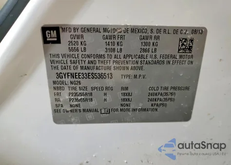 2014 Cadillac Srx Luxury Collection z USA, uszkodzony, nr VIN 3GYFNEE33ES536513